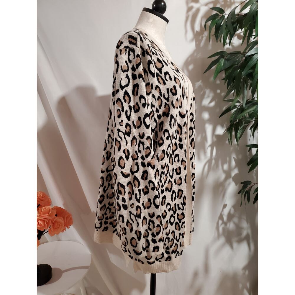 Croft & Barrow Leopard Animal Print Knit Open Cardigan Sweater Size 2X Neutral - Picture 4 of 9